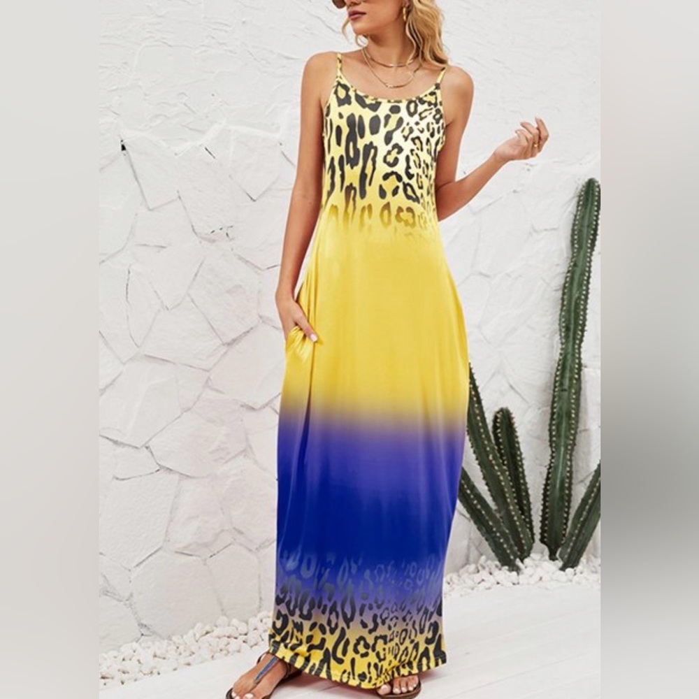 NEW! Shein Sleeveless Ombre Leopard Print Maxi Dress